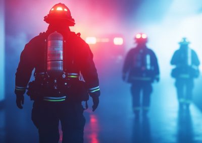 Silhouette,Of,Firefighters,,After,Extinguishing,The,Fire,,Carrying,Out,Fire