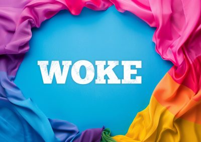 Woke,Text,In,Bold,White,Font,On,A,Blue,Background,