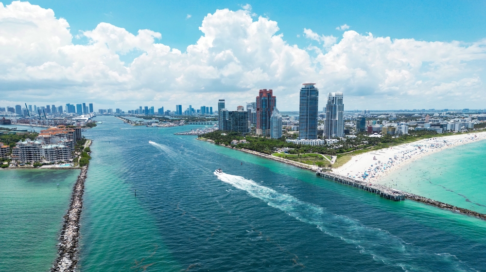 Miami,Beach,,Florida,,United,States.,Drone,Shot,Of,Miami,On