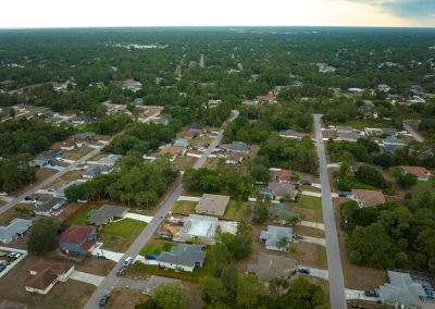 Aerial,Landscape,View,Of,Suburban,Private,Houses,Between,Green,Palm