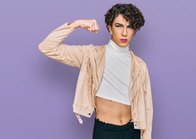 Handsome,Man,Wearing,Make,Up,And,Woman,Clothes,Strong,Person