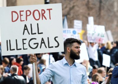 Angry,Man,Hold,Deport,All,Illegals,Banner.,Immigration,Crisis,Protest.