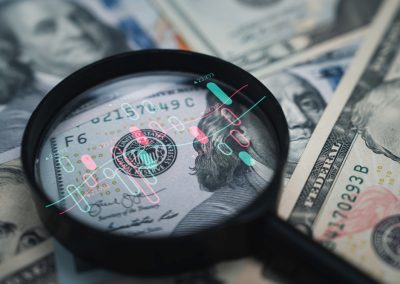 Stock,Market,Chart,Inside,Magnifier,Glass,On,Benjamin,Franklin,Face