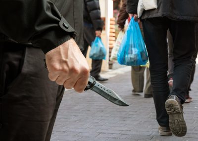 Criminal,Holding,A,Knife,Closeup,View,,City,Street,Background,,Armed