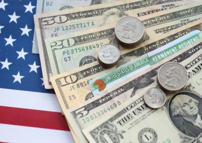 American,Us,Dollars,Money,Bills,,Green,Card,On,American,Flag