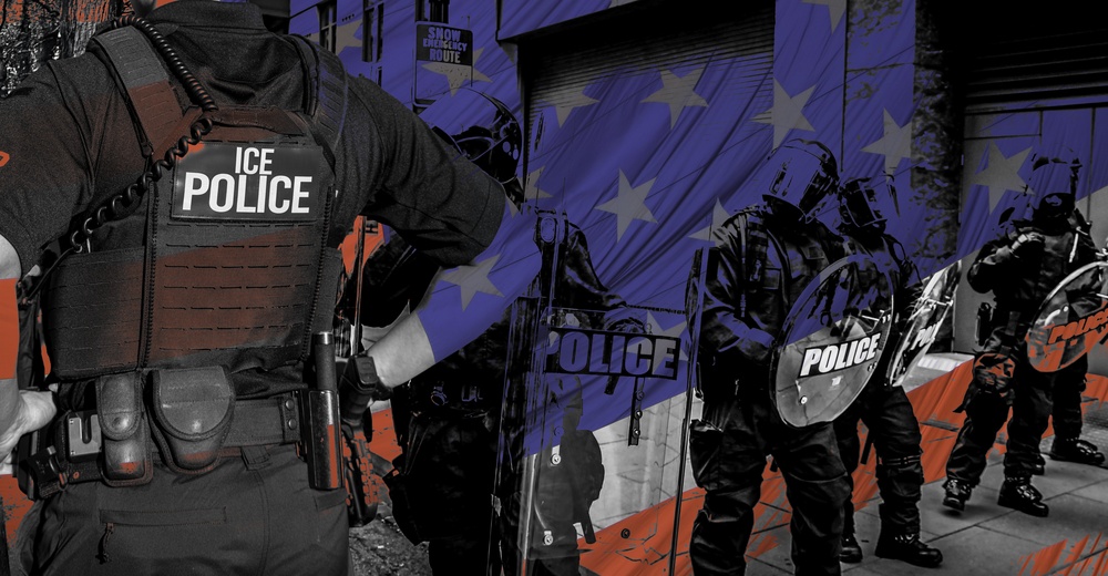 Ice,(immigration,And,Customs,Enforcement),Officer,With,Police,In,Riot