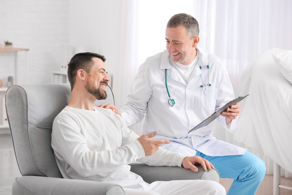 Doctor,And,Man,Undergoing,Course,Of,Chemotherapy,In,Clinic.,Prostate