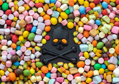 A,Black,Skull,Surrounded,By,Small,Candies