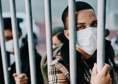 Portrait,,Mask,And,Man,Behind,Bars,In,Jail,For,Security,