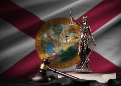Florida,Us,State,Flag,With,Statue,Of,Lady,Justice,,Constitution