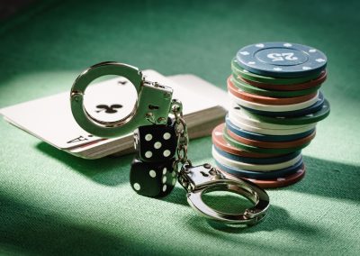 Gambling,Ban,Concept.,Dice,,Cards,And,Handcuffs,On,The,Table