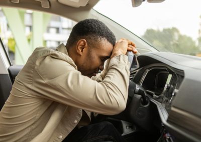 African,American,Man,Sleeping,In,A,Car,,Resting,Head,On