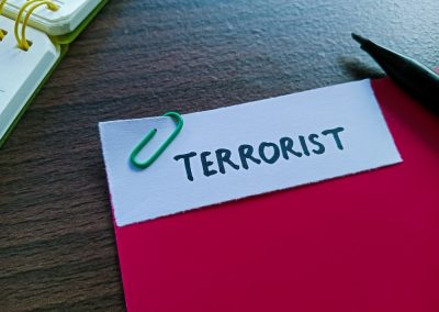 Terrorist,Writting,On,Table,Background.