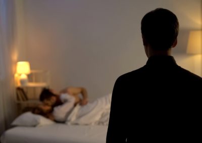 Husband,Catching,His,Wife,Cheating,With,Lover,In,Bed,,Finding