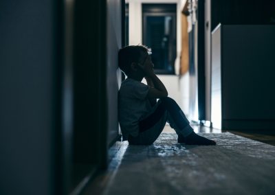 Side,View,Of,A,Lonely,Child,Sitting,In,A,Dark
