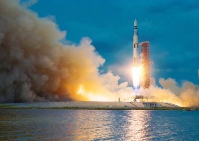 Rocket,Takes,Off,Into,The,Sky.,Lots,Of,Smoke,And
