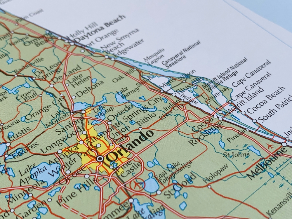 Orlando,,Florida,,A,Detailed,Atlas,Map,Of,A,Region,In