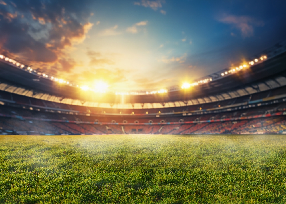 Textured,Soccer,Game,Field,With,Neon,Fog,-,Center,,Midfield.