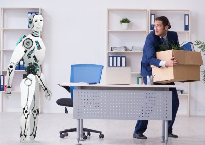 Concept,Of,Robots,Replacing,Humans,In,Offices