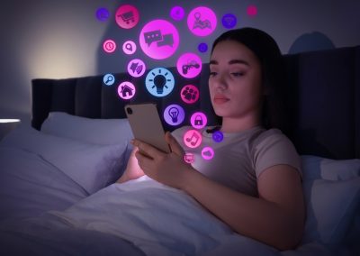 Internet,Addicted,Woman,Using,Mobile,Phone,Instead,Of,Sleeping,At