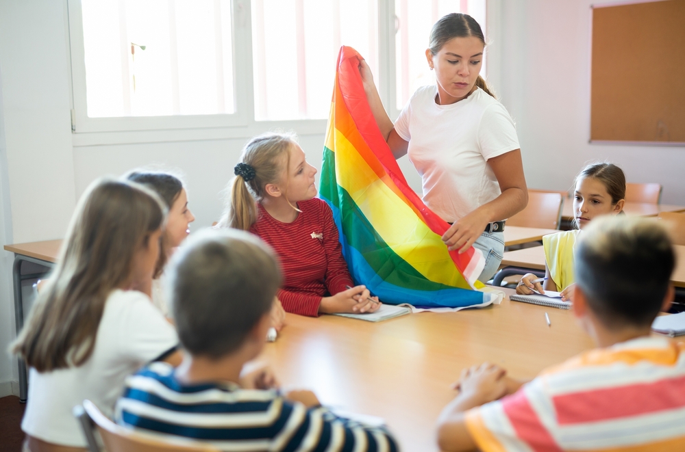 Schoolkids,Attending,To,Teacher’s,Lecture,About,Lgbt,Community,In,Classroom.