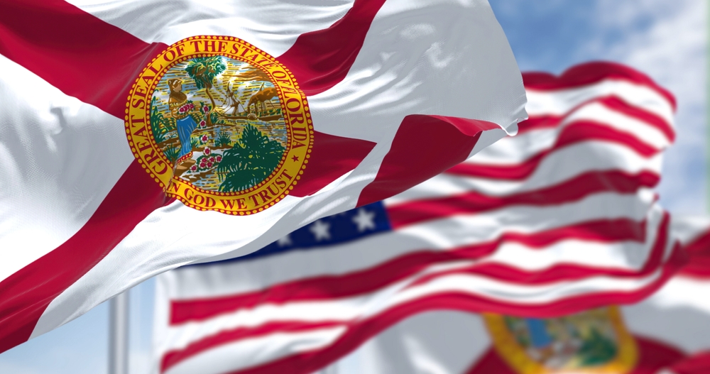 The,Florida,State,Flag,Waving,Along,With,The,National,Flag