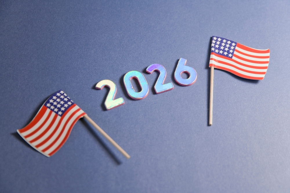 2026,Metallic,Numbers,With,Mini,American,Flags,On,Blue,Background