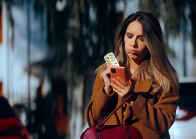 Woman,Checking,Instructions,Online,For,The,Pills,Found,In,Purse