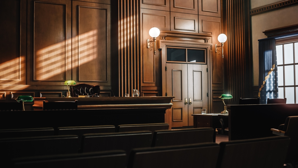 Empty,American,Style,Courtroom.,Supreme,Court,Of,Law,And,Justice