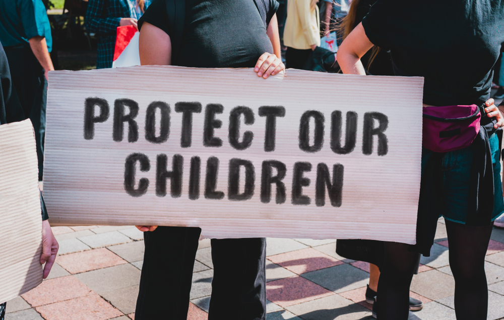 The,Phrase,”,Protect,Our,Children,”,Drawn,On,A