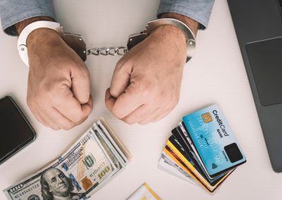 Hands,Of,A,Fraudster,With,Handcuffs,On,A,Background,Of