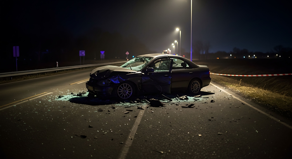 Damaged,Black,Car,After,A,Severe,Accident