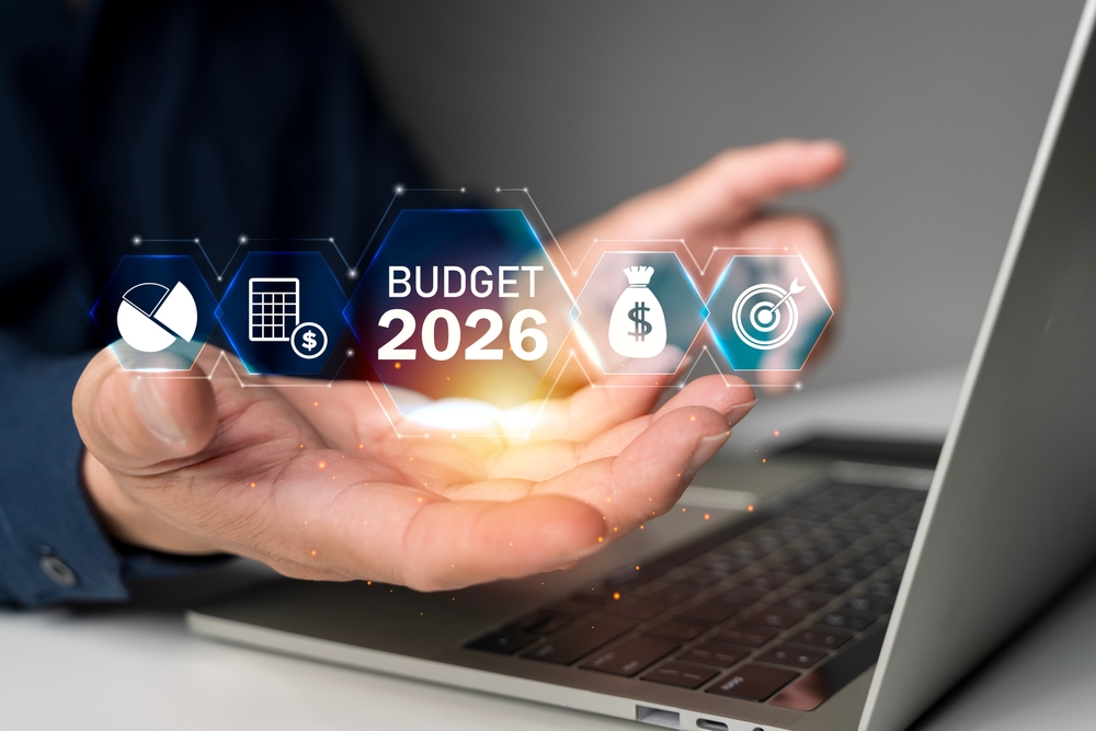 Hand,Holding,Virtual,Budget,2026,Interface,With,Finance,Icons,And