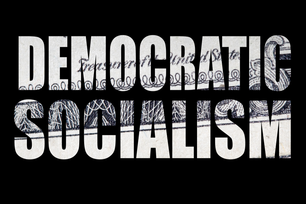 Democratic,Socialism,,United,States,Of,America,,Money,On,Black,Background