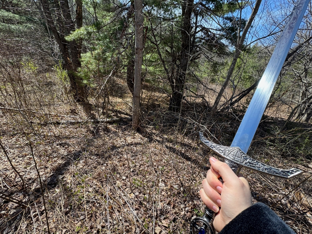 Pov,Of,Person,Holding,Sword,In,The,Woods