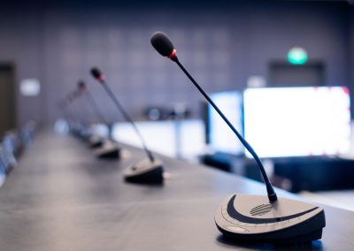 Close-up,Of,Microphones,In,An,Empty,Meeting,Room,At,A