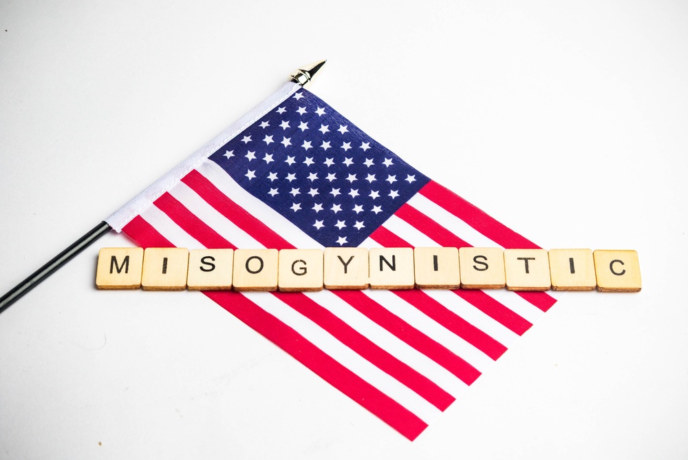 A,View,Of,The,American,Flag,With,Misogynistic,Spelt,Across