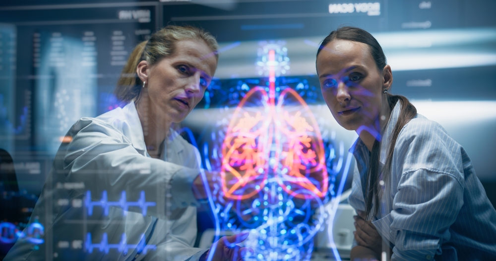 Physician,And,Patient,Examine,Holographic,Body,Models.,Biosensors,And,Ai-driven