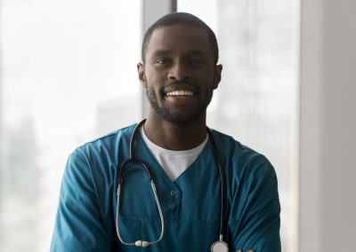 Headshot,Portrait,Successful,Confident,Afro,American,Man,Professional,Nurse,Doctor