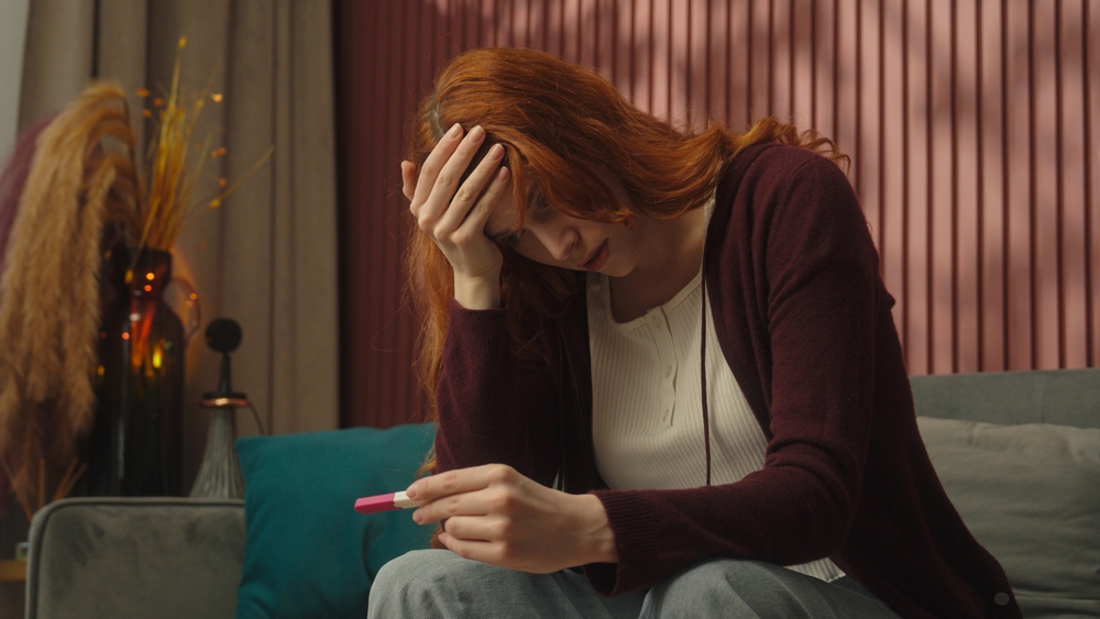 Caucasian,Sad,Pregnant,Woman,Girl,Future,Mother,Mom,At,Home