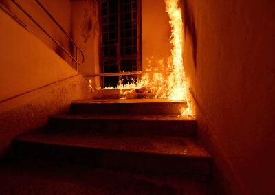Belle Isle Police Arrested One Florida Woman Three Times Before She Showed Up With the Gasoline Stairway,Engulfed,In,Flames,,Fire,Burning,On,Steps,And,Walls,