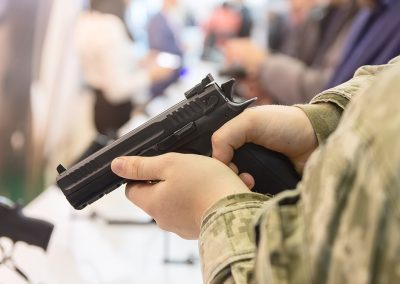 A Florida Attorney Asked Gun Store Employee If Bullets Could Penetrate ICE Body Armor Gun,In,His,Hand.,Exhibition,And,Sale,Of,Weapons.,Gun